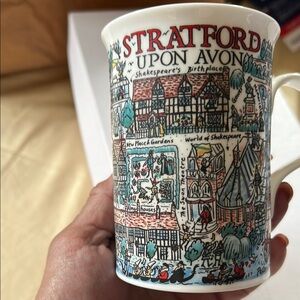 White and Red Stratford China Mug with Vintage Design